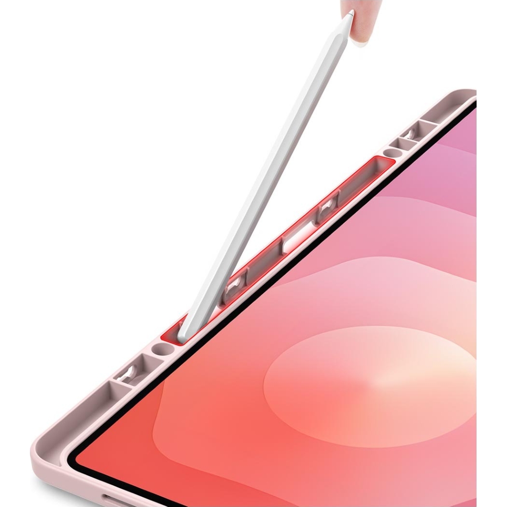 Etui z klapką ą w stylu origami Dux Ducis Magi do Samsung Tab S11 Ultra, przezroczysto-różowe pozwala na ustawienie tabletu pod różnymi kątami.